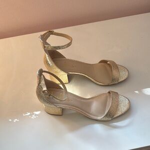 Gold Block Heel Ankle Strap Shoes